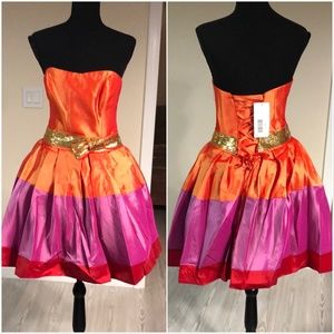 ✨Tangerine, Purple & Red Satin Full Corset Dress✨